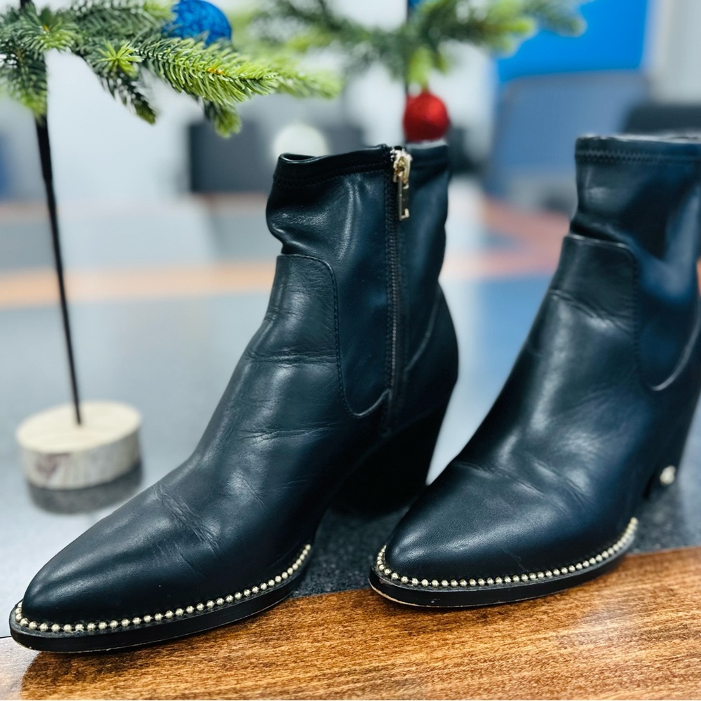 Coach Black Ankle Boots with Pearl Trim